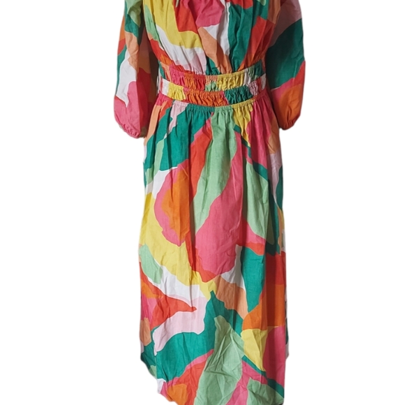 Nobody's Child Fearne Cotton Multi Square Neck Franzie Dress UK Size 18 Organic - Picture 3 of 11